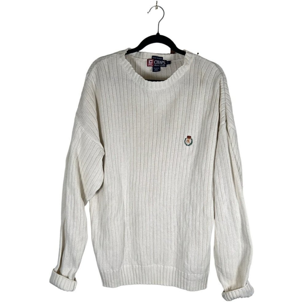 Vintage Chaps Ralph Lauren Mens Size L Knit Natural Cotton Hand Framed RL Logo